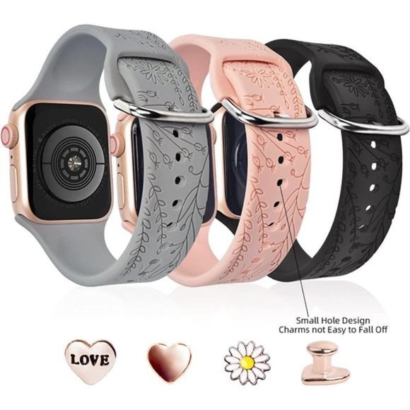 NEW 3 Engraved Apple Watch Bands with Charms